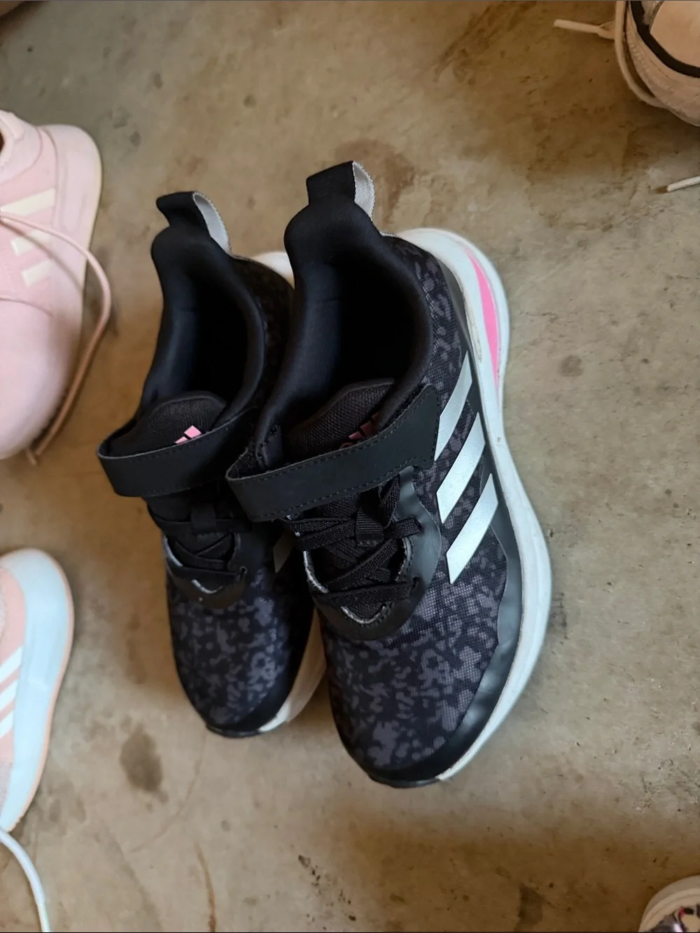 Adidas Girl’s black Sneakers with Pink Accent